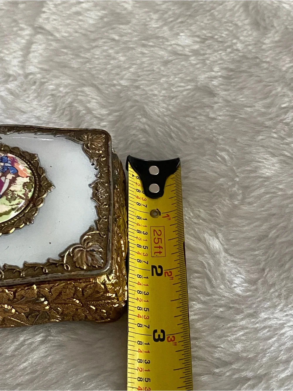 Vintage Gold Tone Metal Trinket Jewelry Box